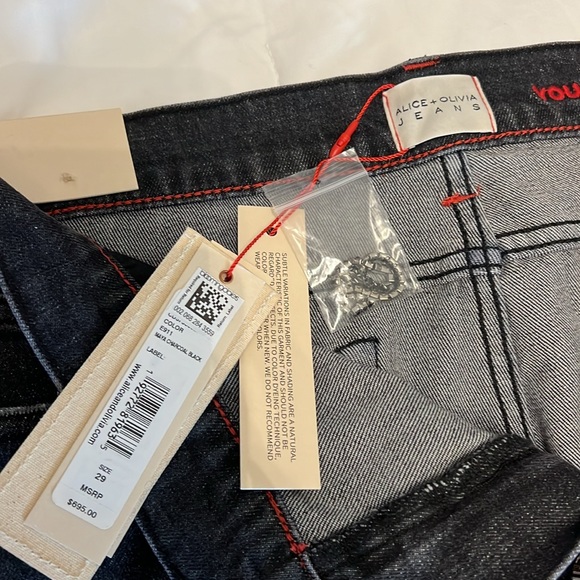 Alice & Olivia black boyfriend jeans new with tags Fringe  rhinestone size29 - Picture 4 of 12